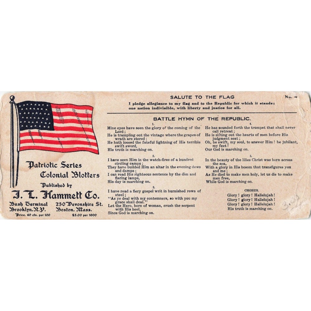 Vtg Ink Blotter J.L. Hammett Co Patriotic Series No 4 American Flag - Picture 1 of 2